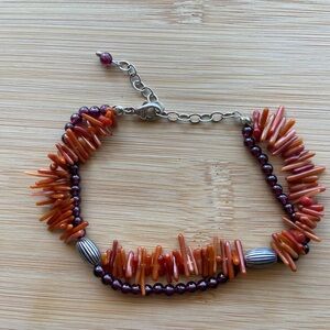 Artisan coral and amethyst bracelet